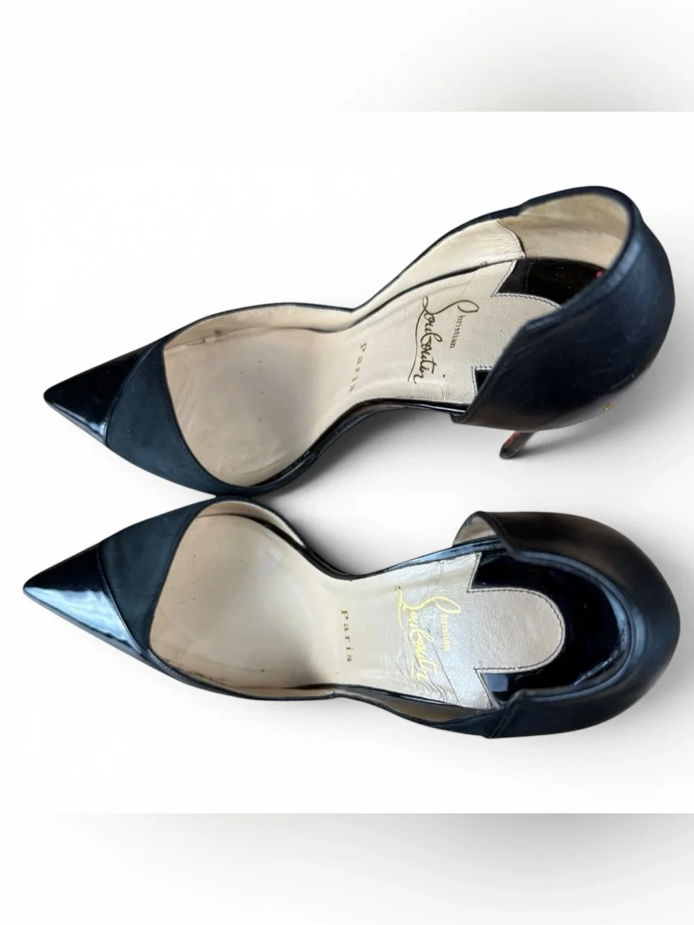 Christian Louboutin Black Suede & Patent Leather D’Orsay Pumps – Size 38.5 - Picture 6 of 12